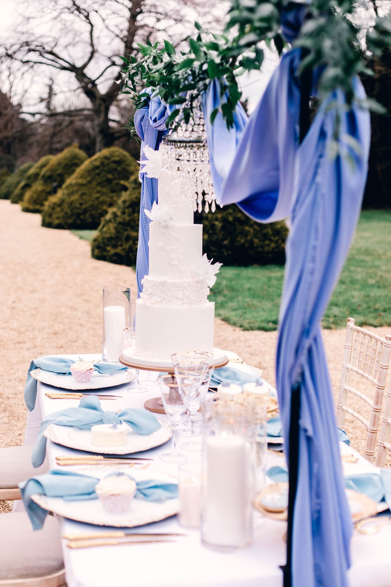 fine art french chateau blue inspiration luxury wedding tablescape
