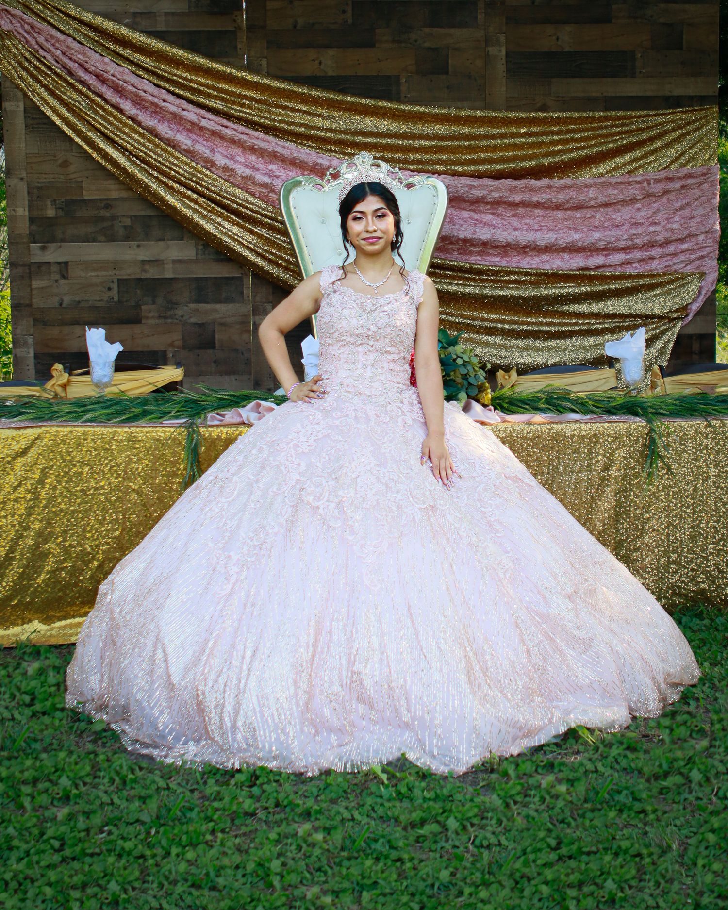 Pink Quinceanera dress Infront of main table