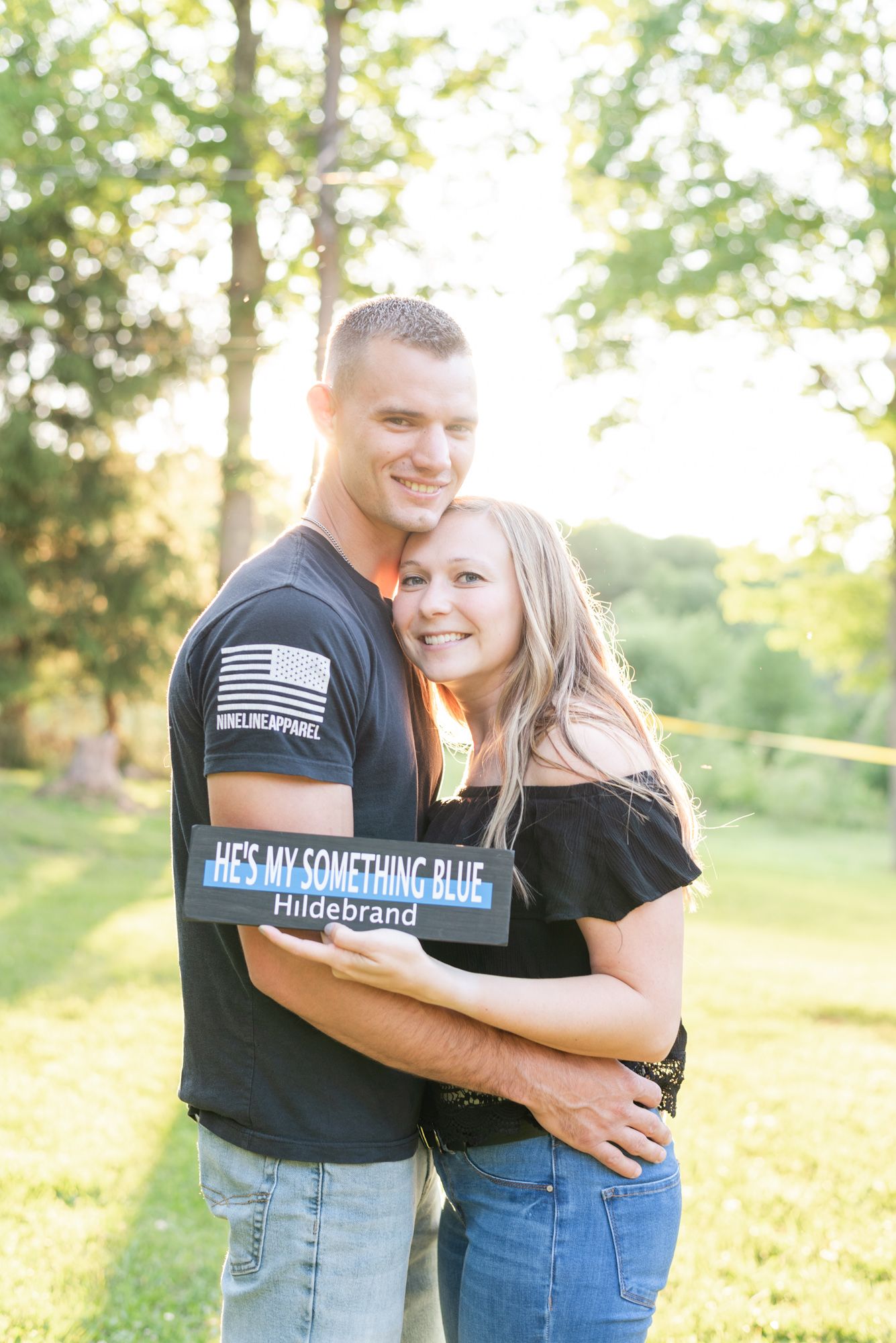 He's my something blue sign for engagement in St. Mary's Pennsylvania
