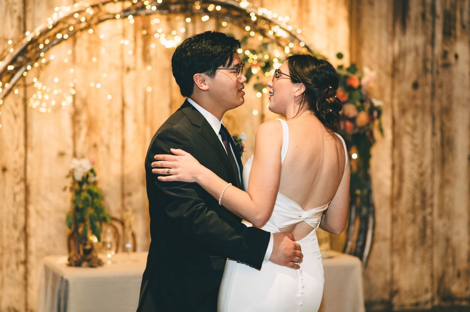bride and groom sharing their first dance at the Barns at cooper molera in Monterey