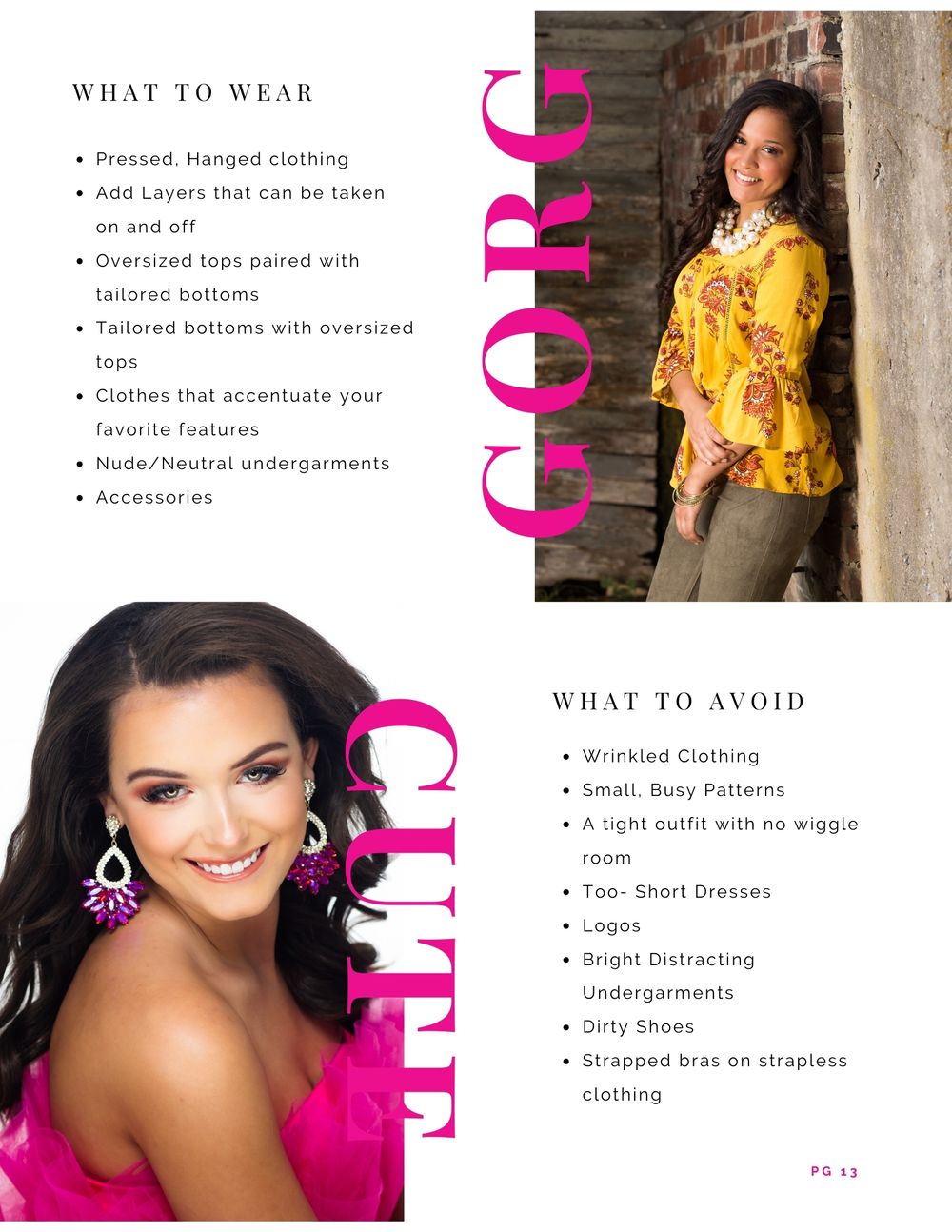 Fashion guide page with 'What to Wear' tips and style recommendations.