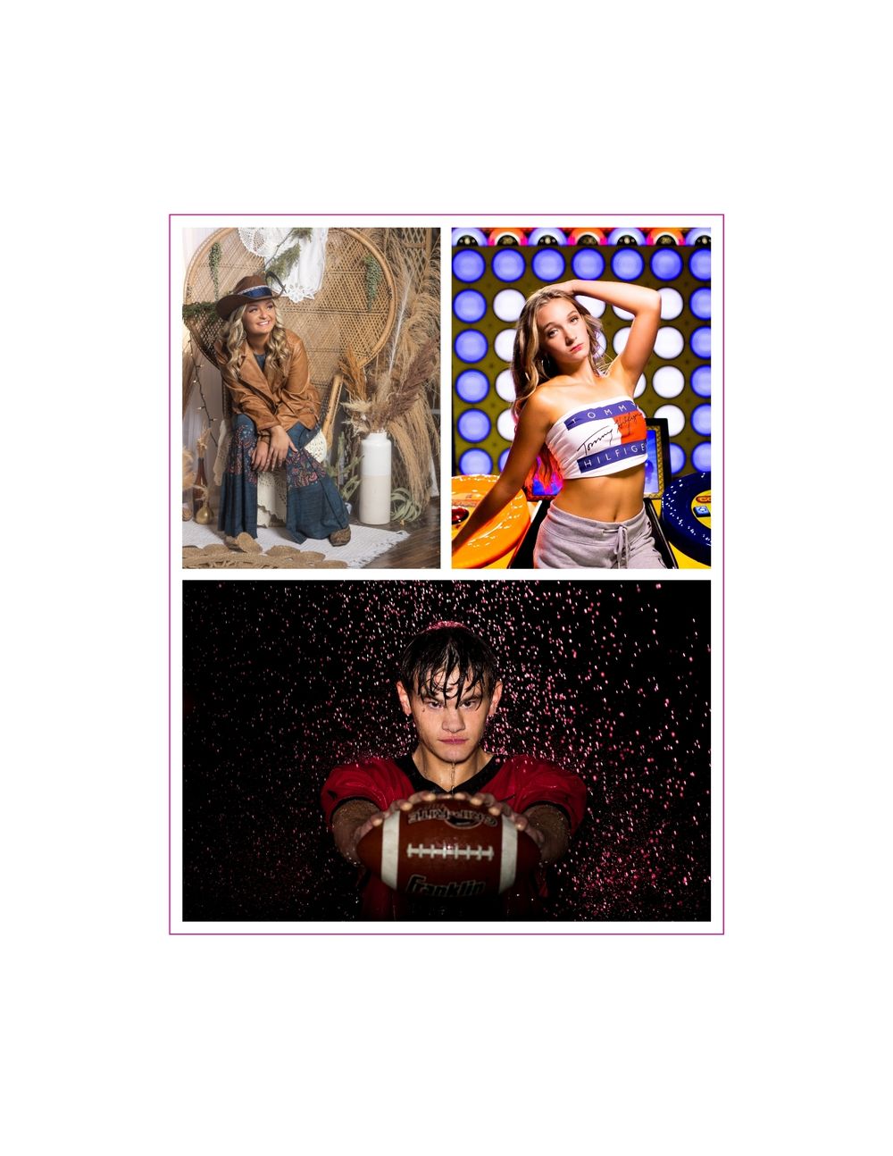 Collage of three dramatic portrait photographs with creative lighting effects.