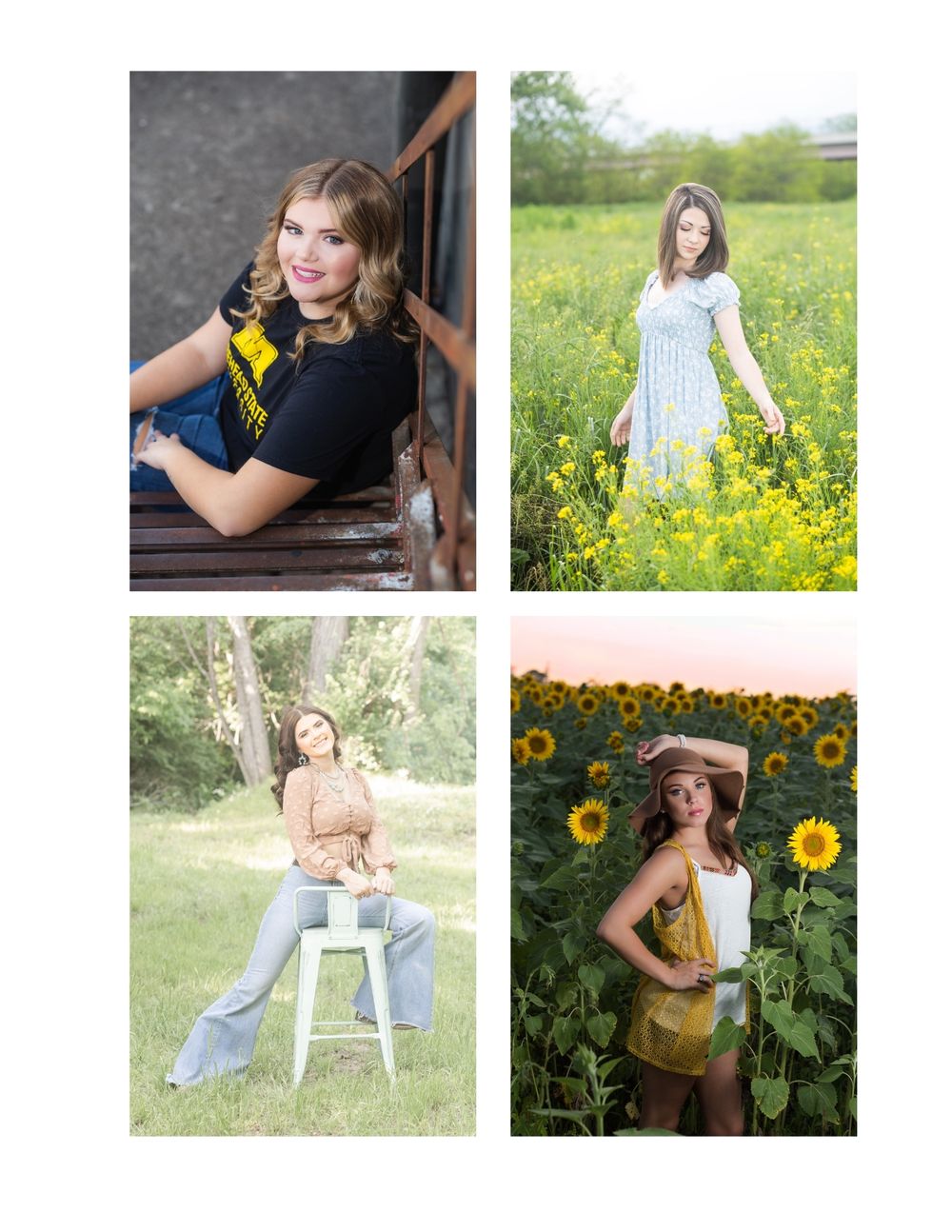Collection of four outdoor portrait photographs in various natural settings.