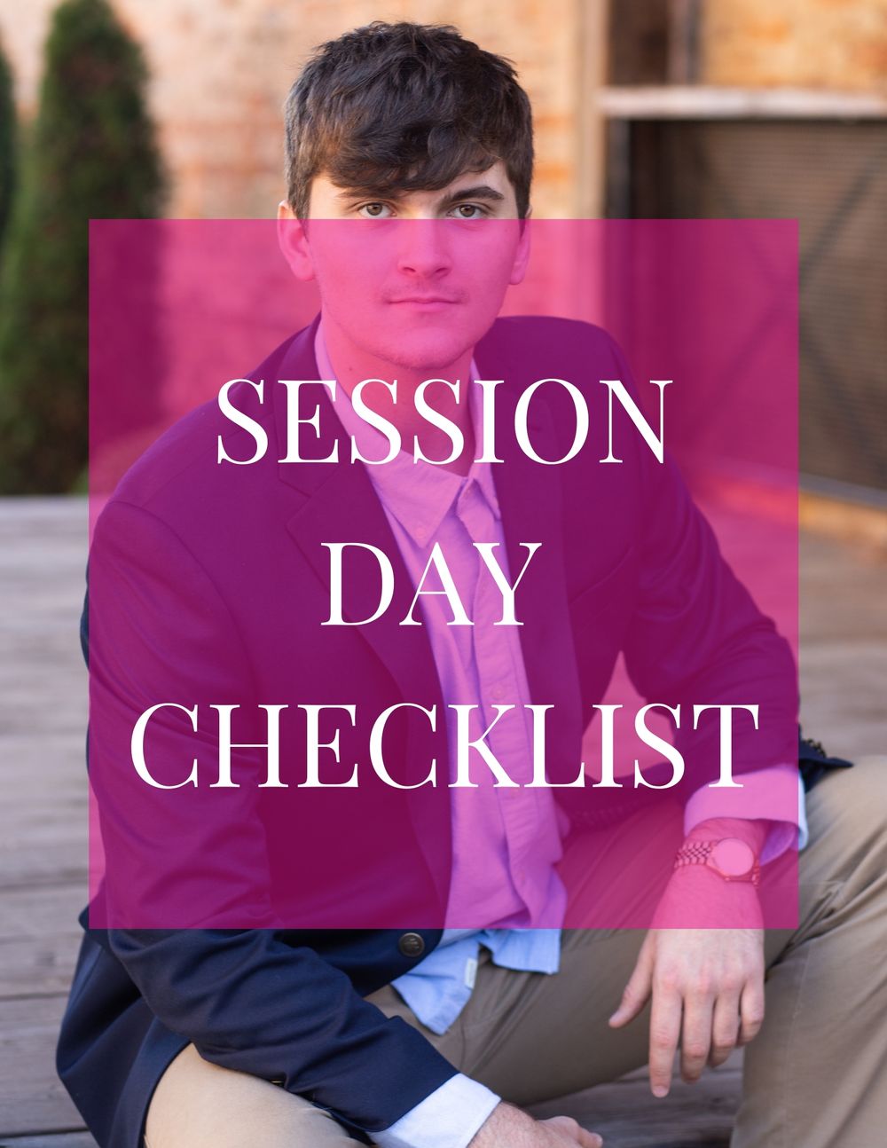 Session day checklist cover page with pink overlay text.