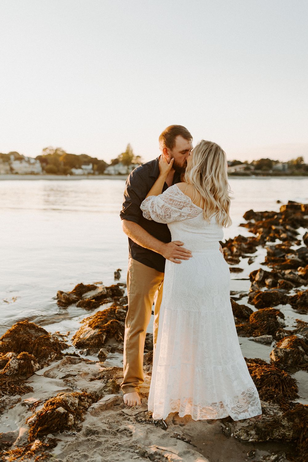 sunset engagement photos on the beach maine
