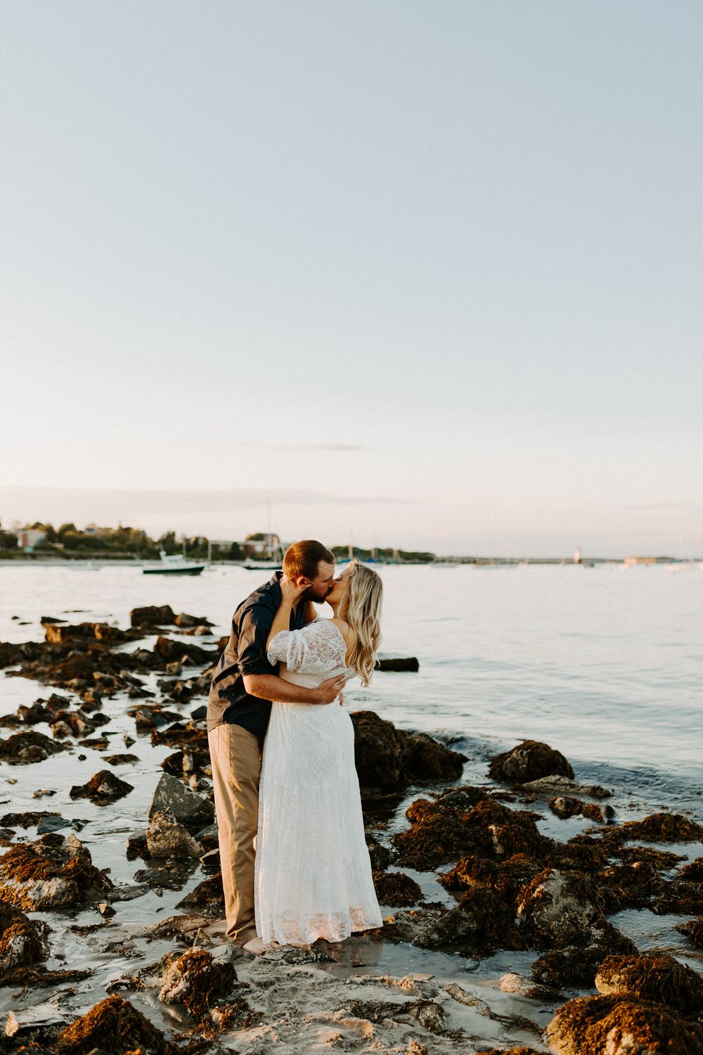 sunset engagement photos on the beach maine
