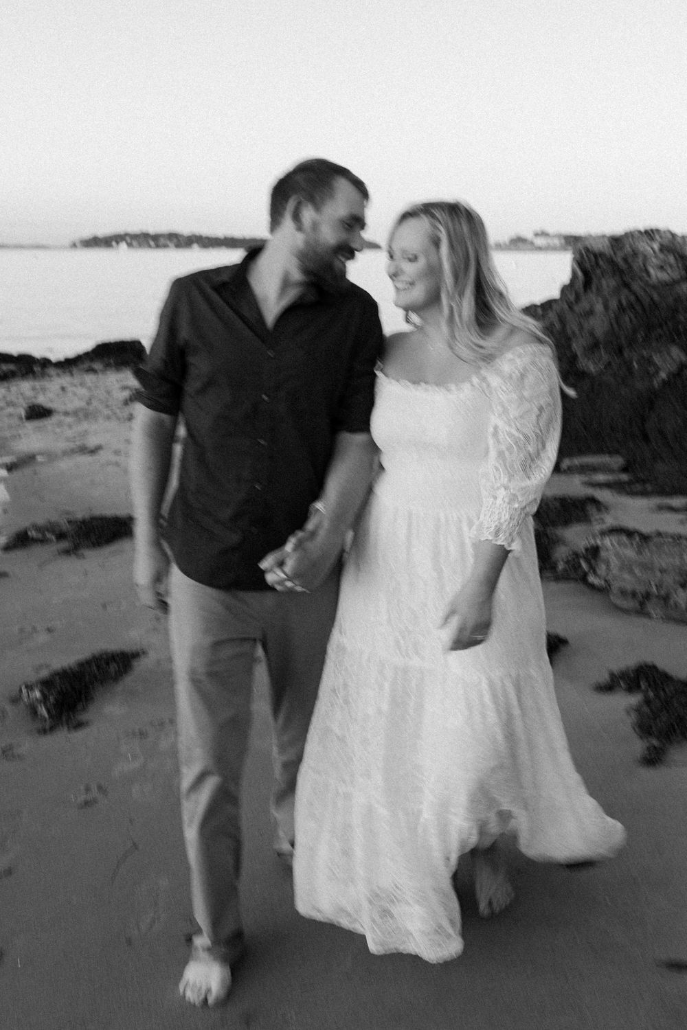 sunset engagement photos on the beach maine