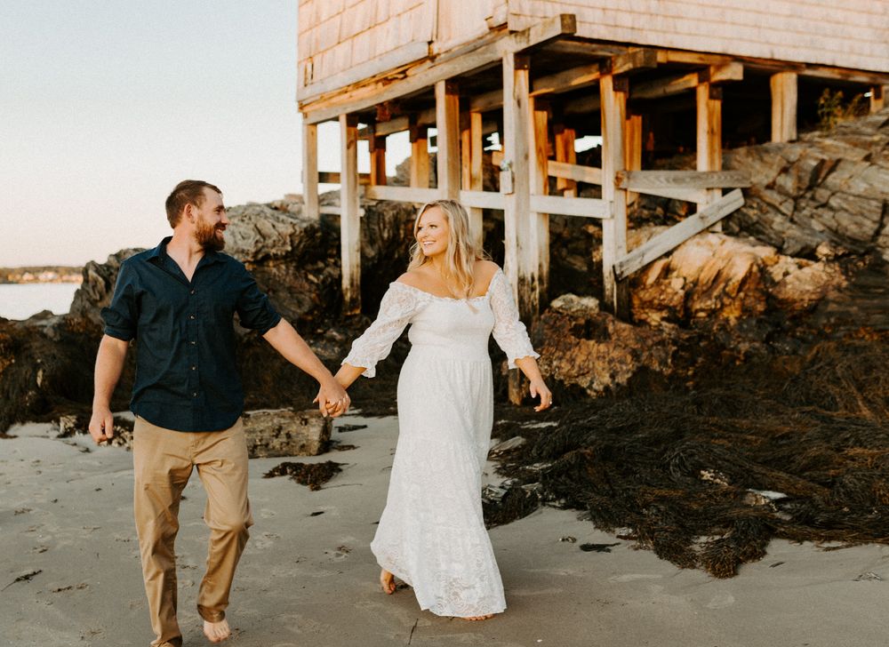 sunset engagement photos on the beach maine
