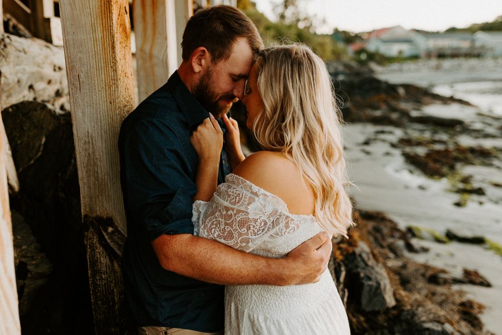 sunset engagement photos on the beach maine
