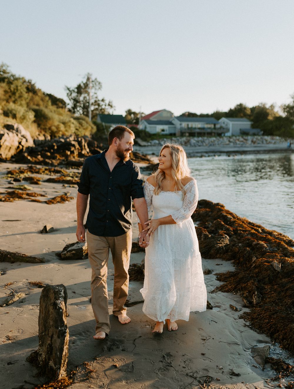 sunset engagement photos on the beach maine