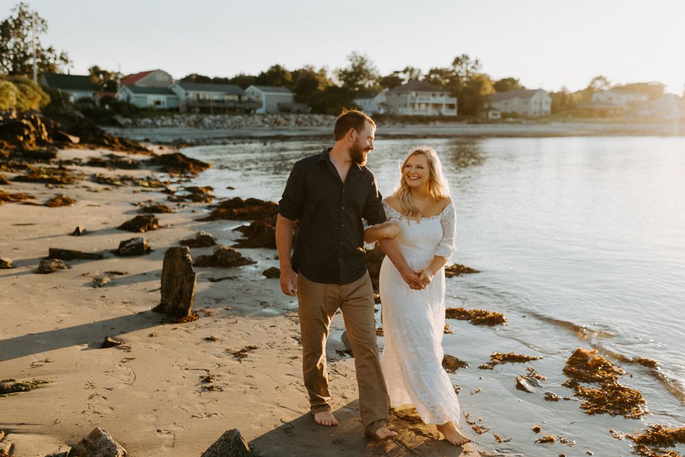 sunset engagement photos on the beach maine