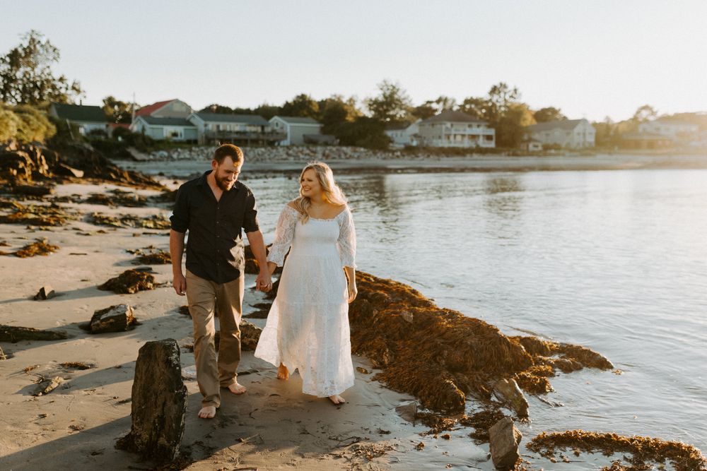 sunset engagement photos on the beach maine