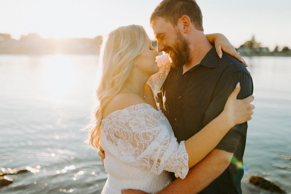 sunset engagement photos on the beach maine