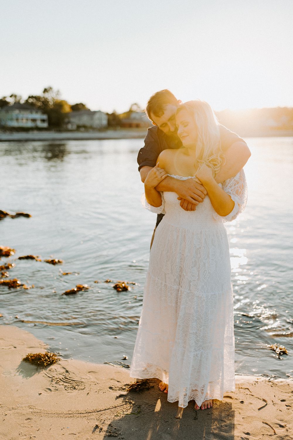 sunset engagement photos on the beach maine