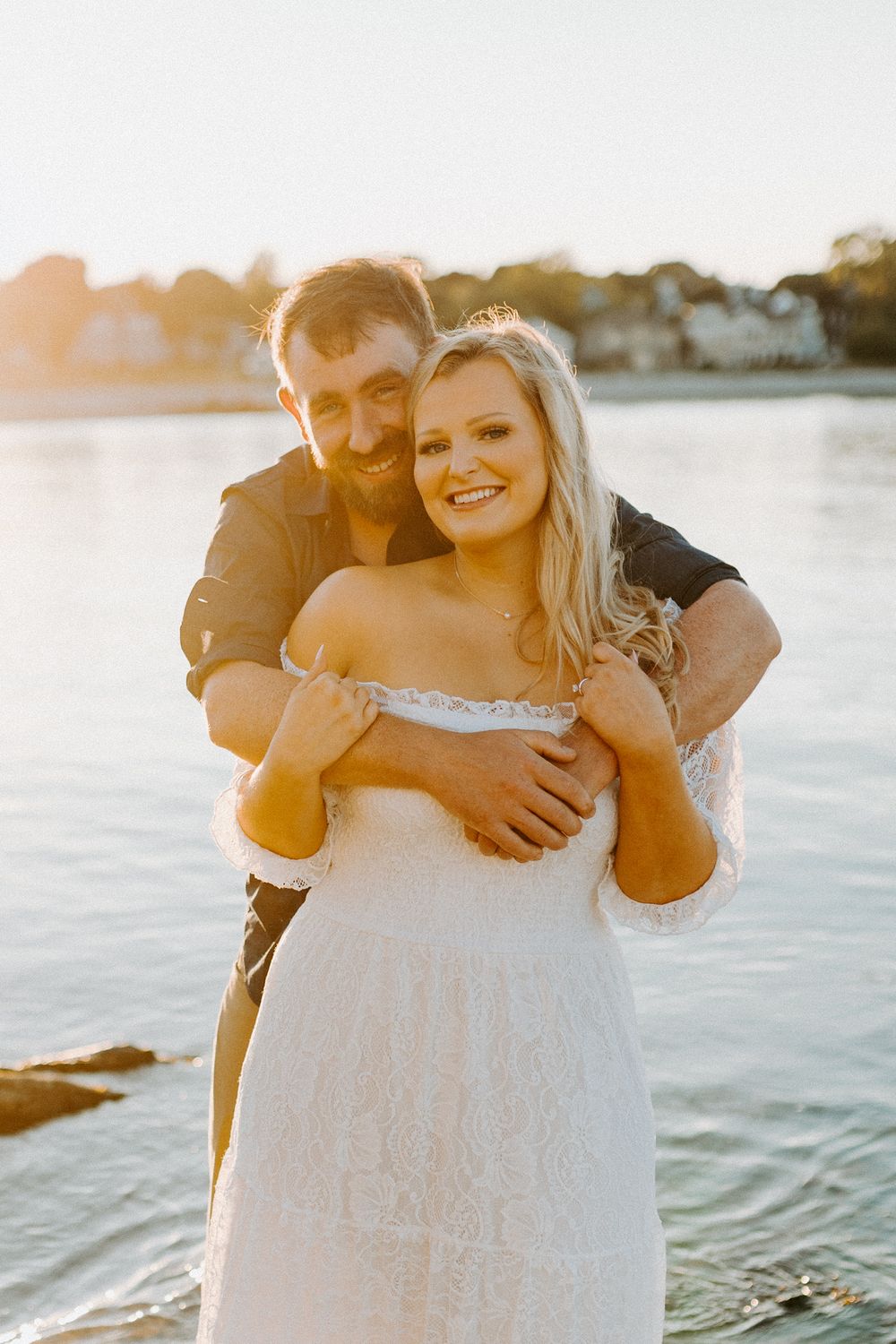 sunset engagement photos on the beach maine