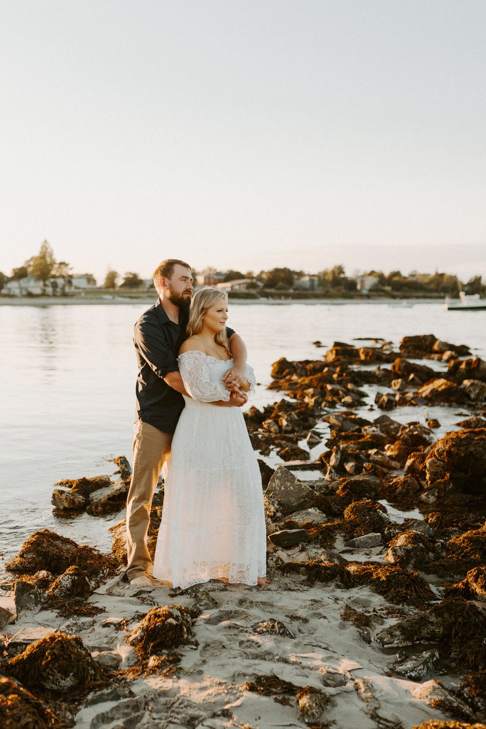sunset engagement photos on the beach maine