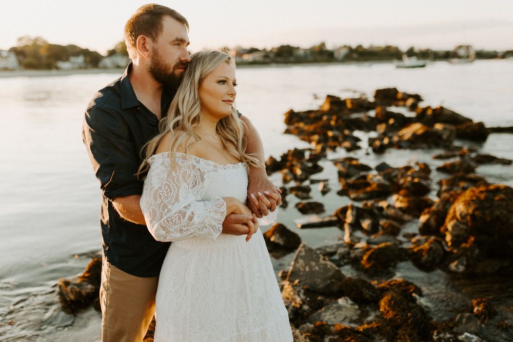 sunset engagement photos on the beach maine