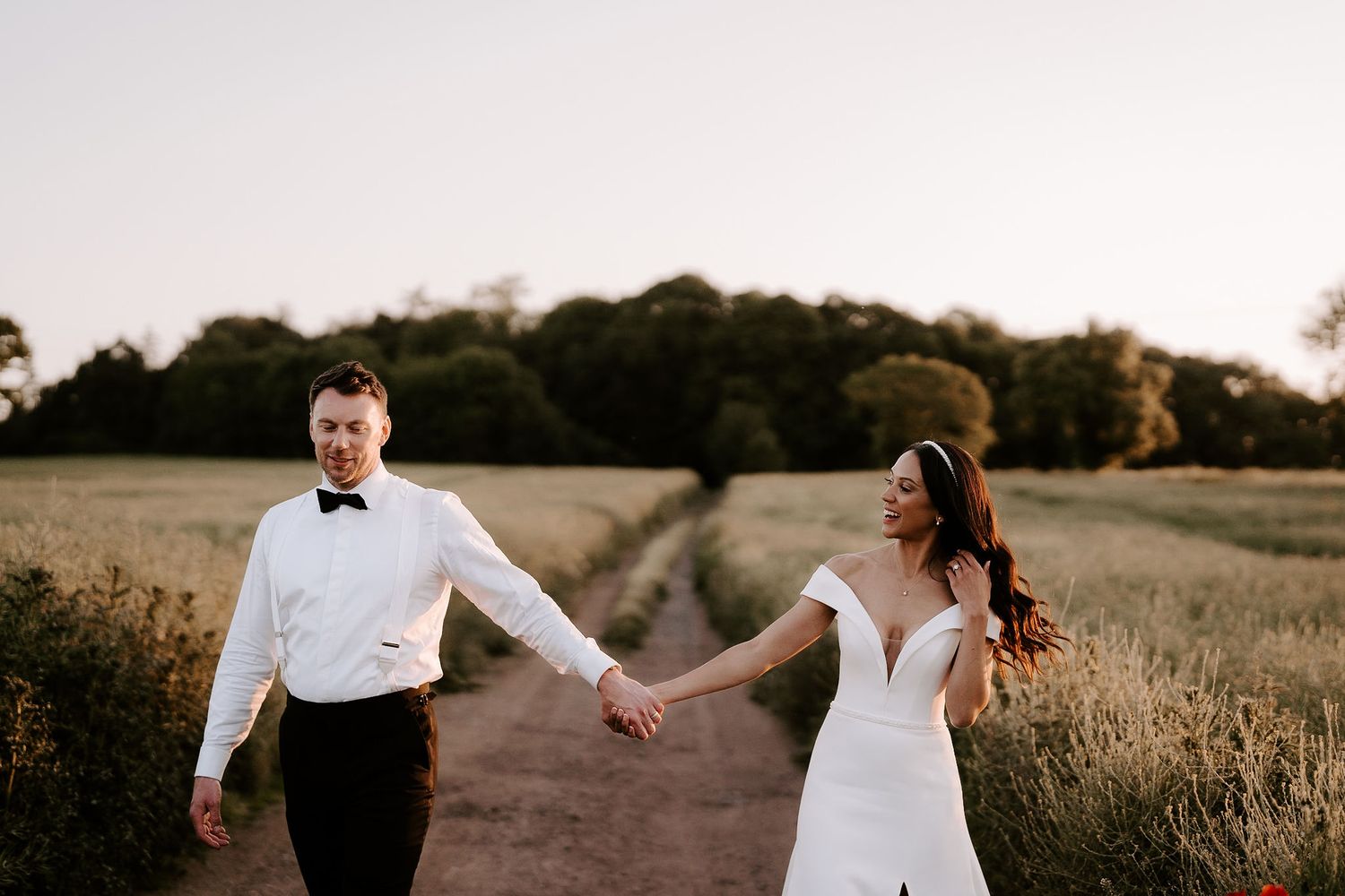 bride-and-groom-sunset-golden-hour-stockton-house-wedding-shropshire