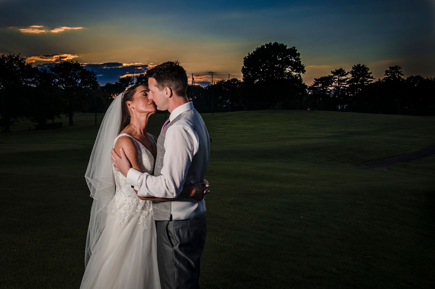 Bride and groom sharing their kiss at their wedding in Nottinghamshire