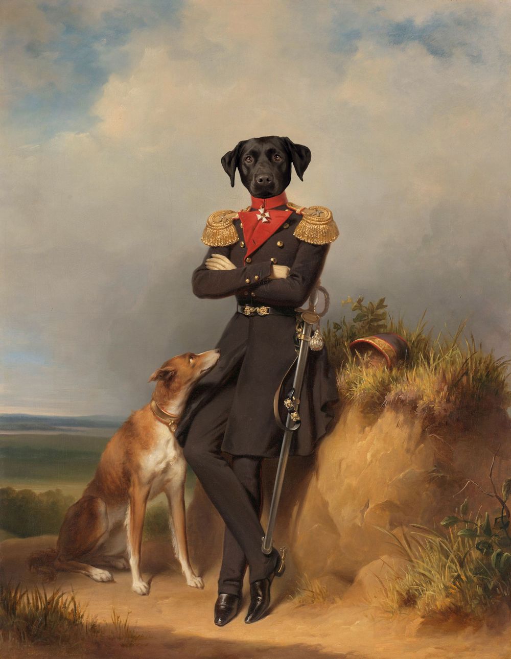 Regal dog portrait, photoshopped.