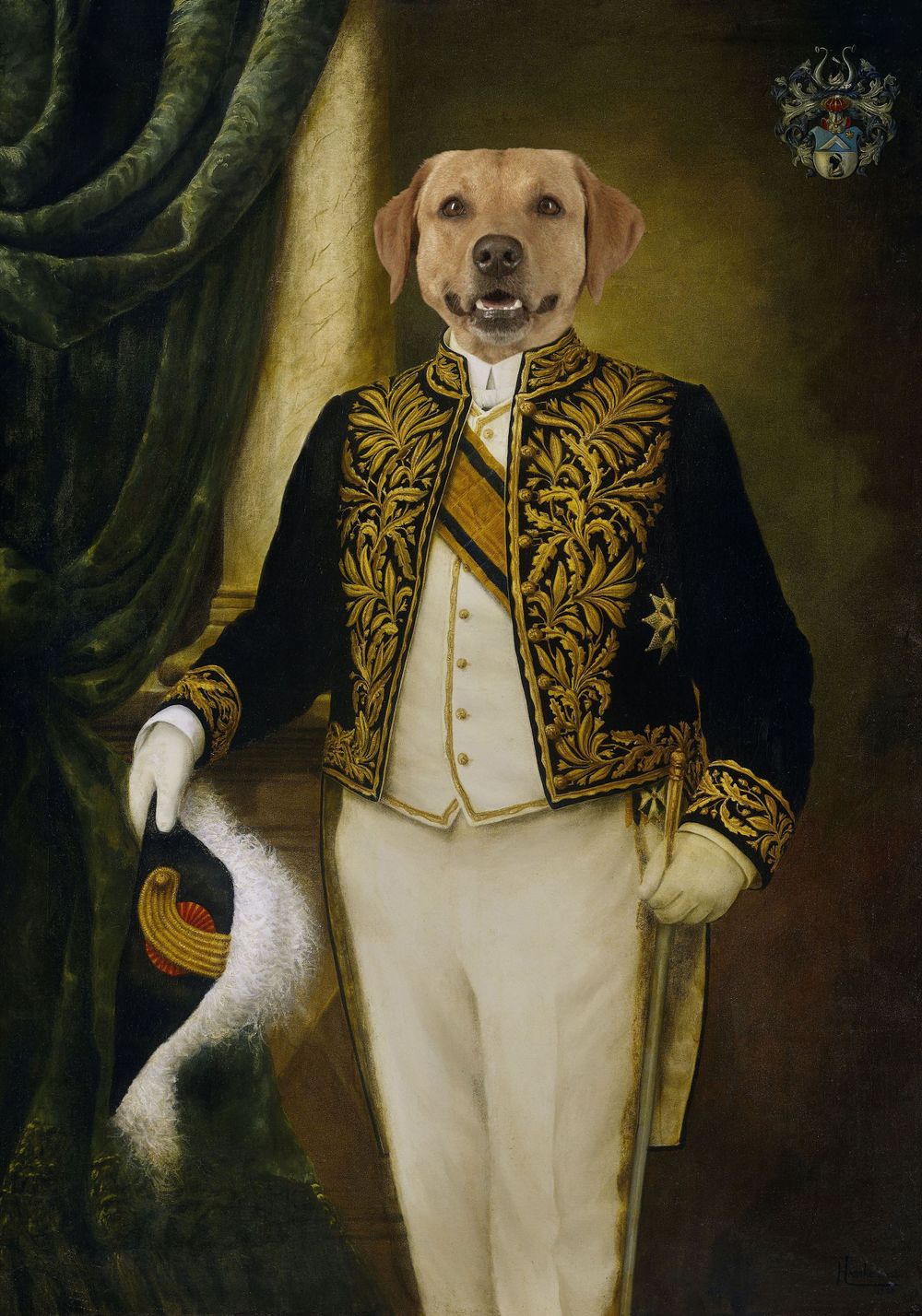 Regal dog portrait, photoshopped.