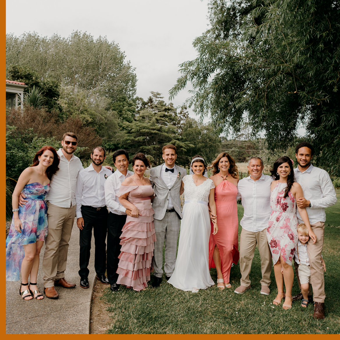 bride and groom group photo intimate wedding with 10 guests