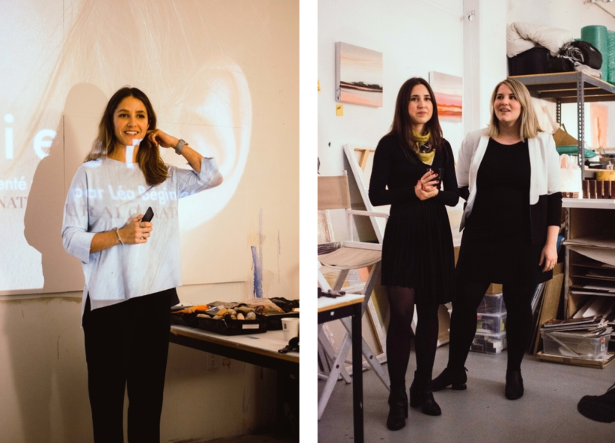 A behind-the-scenes glimpse of a beauty and fashion event showing two stylish outfits.