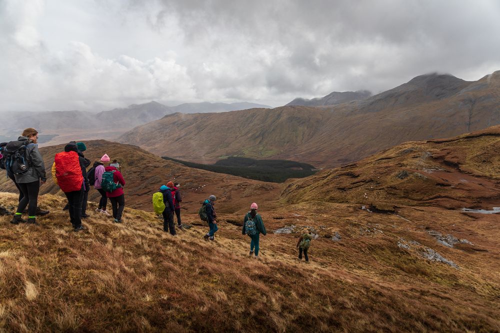 a group of woman hiking Ben Baun in Connemara national park