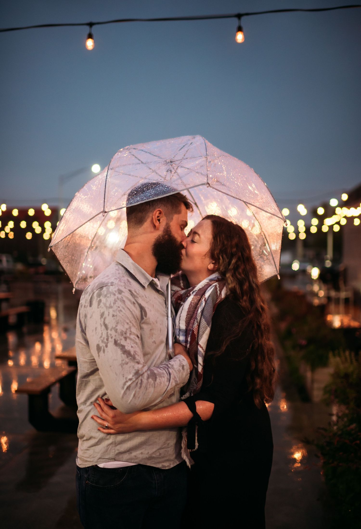 engagement session in the rain