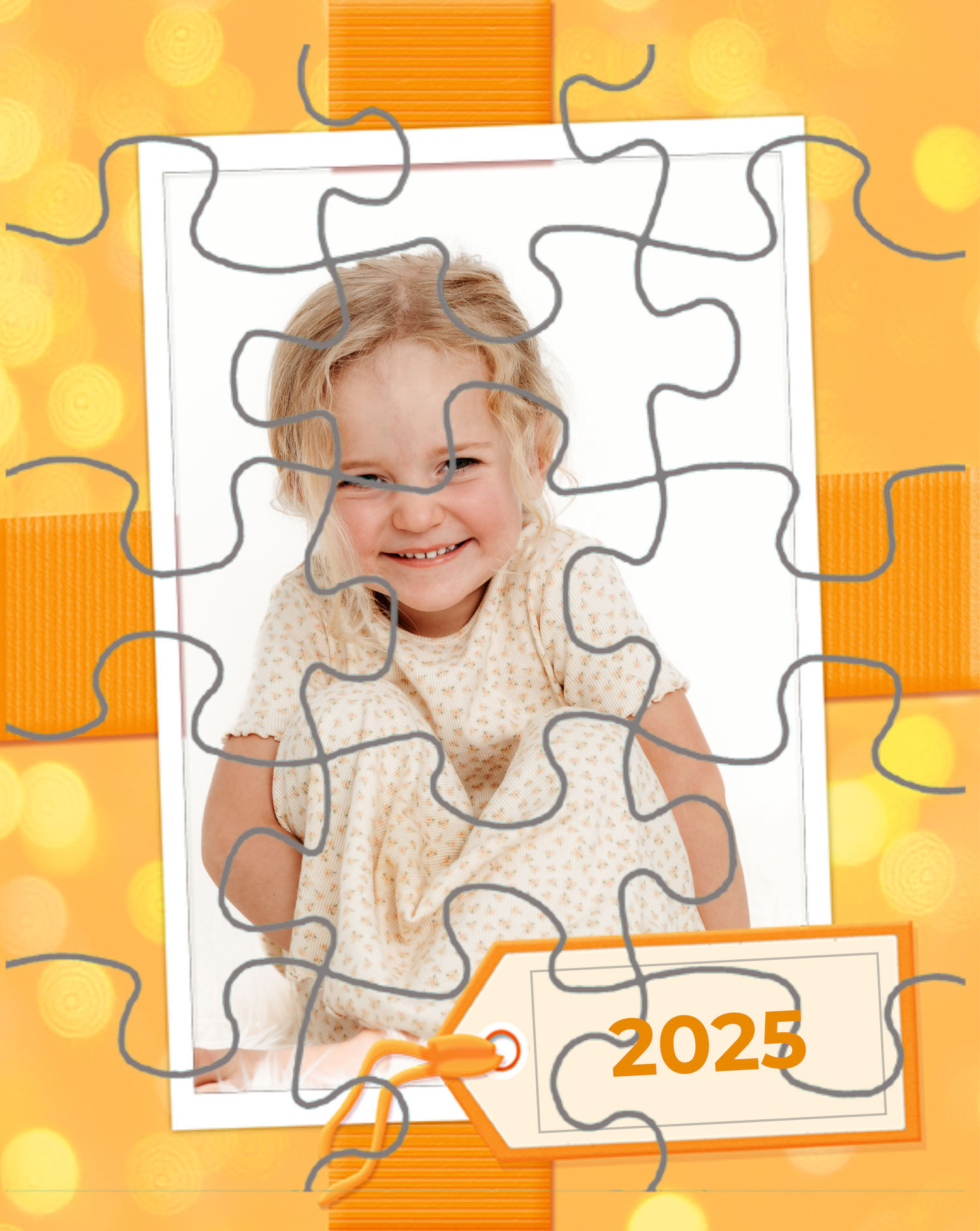Puzzle piece design overlaid on photo with warm orange background and 2025 text in corner.