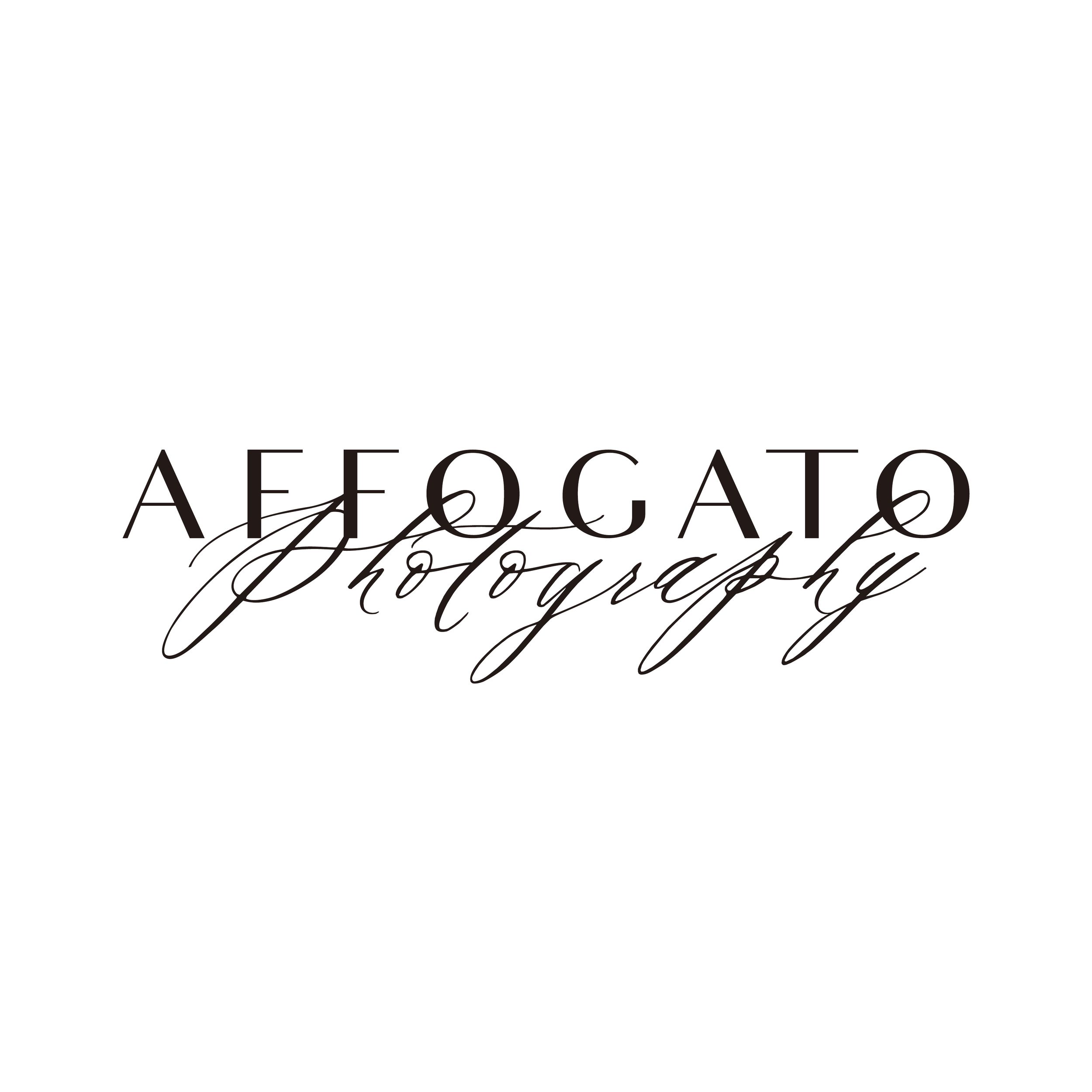 Black text logo design for Affogato Photography with elegant script and serif typography combination.
