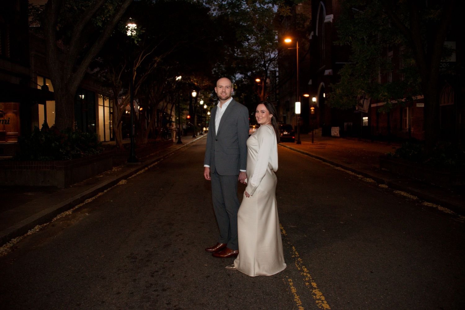 Couple crossing the street at night Richmond, Virginia photography