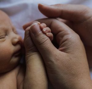 Close up photos showing hands being held together in a tender and intimate display of affection.