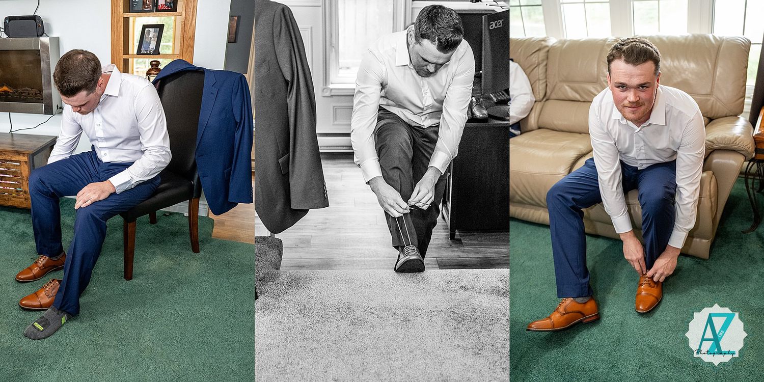 Man in business attire adjusts his silk necktie while sitting in an office chair.