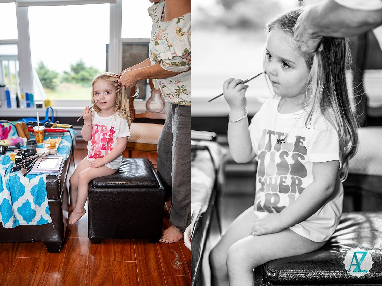 A series of black and white images showing a child during a massage therapy session.