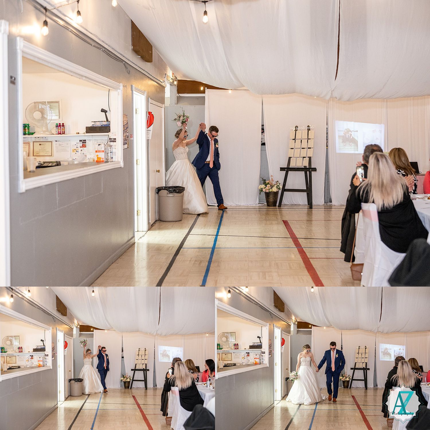 Students participate in an art gallery exhibition showcasing minimalist works in a bright white studio space.