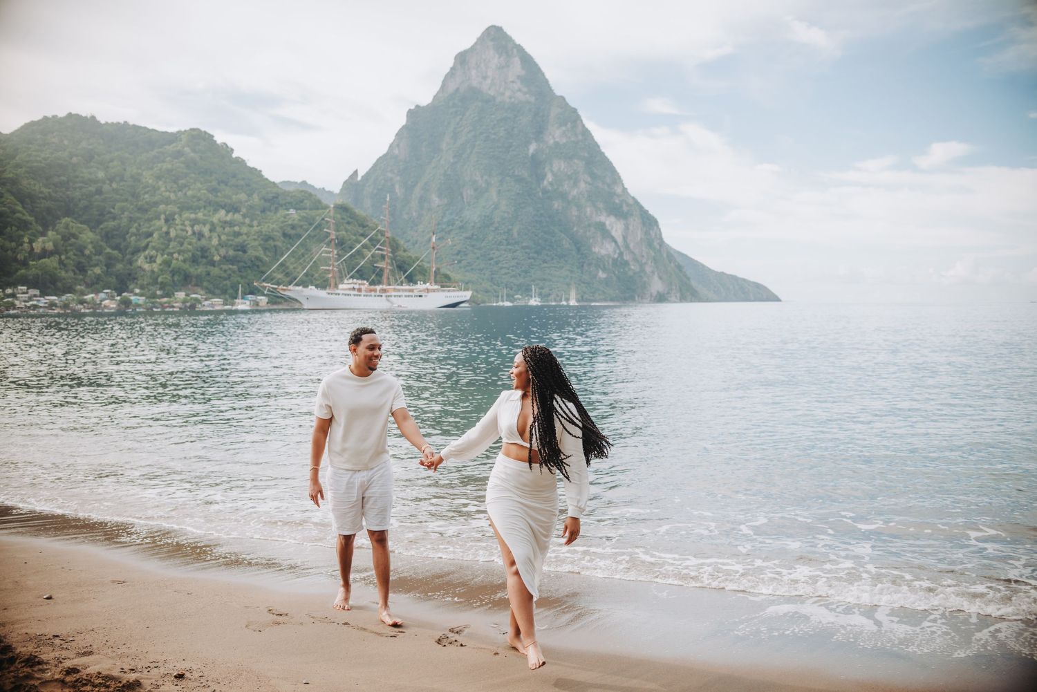 Saint Lucia engagement Photographer captures Surprise proposal with engagement photoshoot in Soufriere, St Lucia