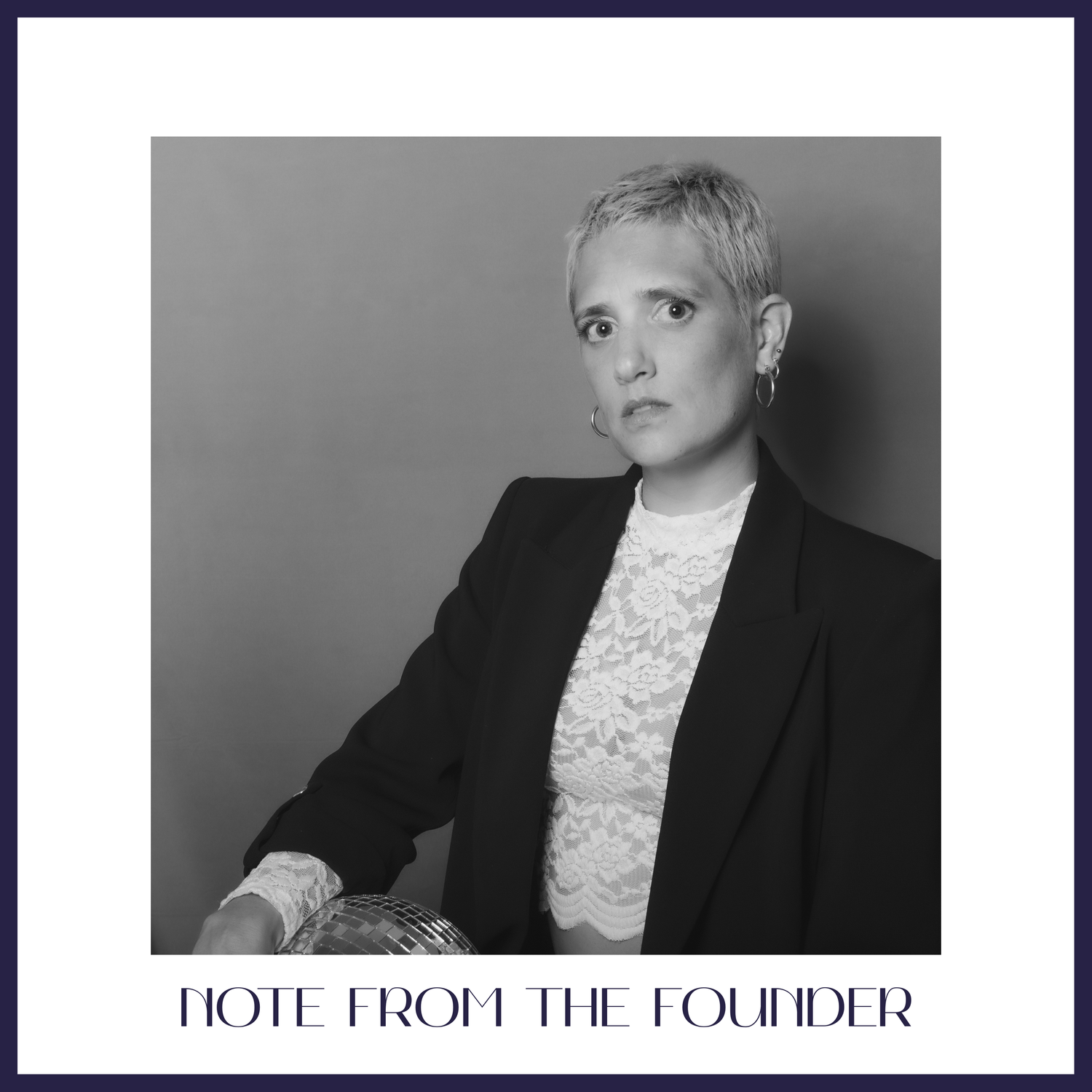 Professional studio portrait in black and white featuring elegant formal attire. Laura Joséphine NETHERCOTT founder of Blue Lava Visuals