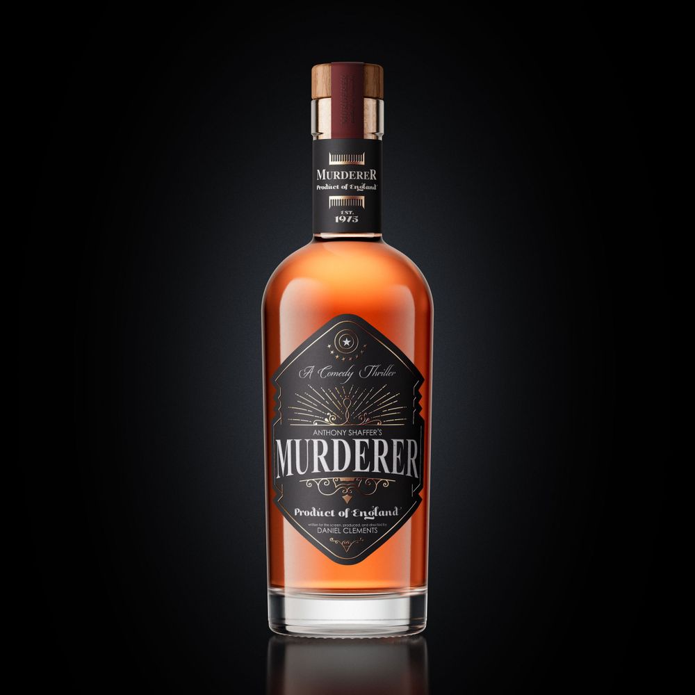 Premium spirits bottle labeled 'Murderer' with elegant black diamond-shaped label design.