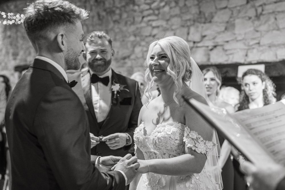 Candid moments of celebration and laughter during a wedding reception.