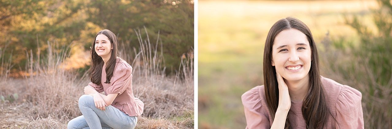 Senior Girl portraits for in Light Grassy Field with Spring Blossoms by Bartlesville Photographer Kristi Bray