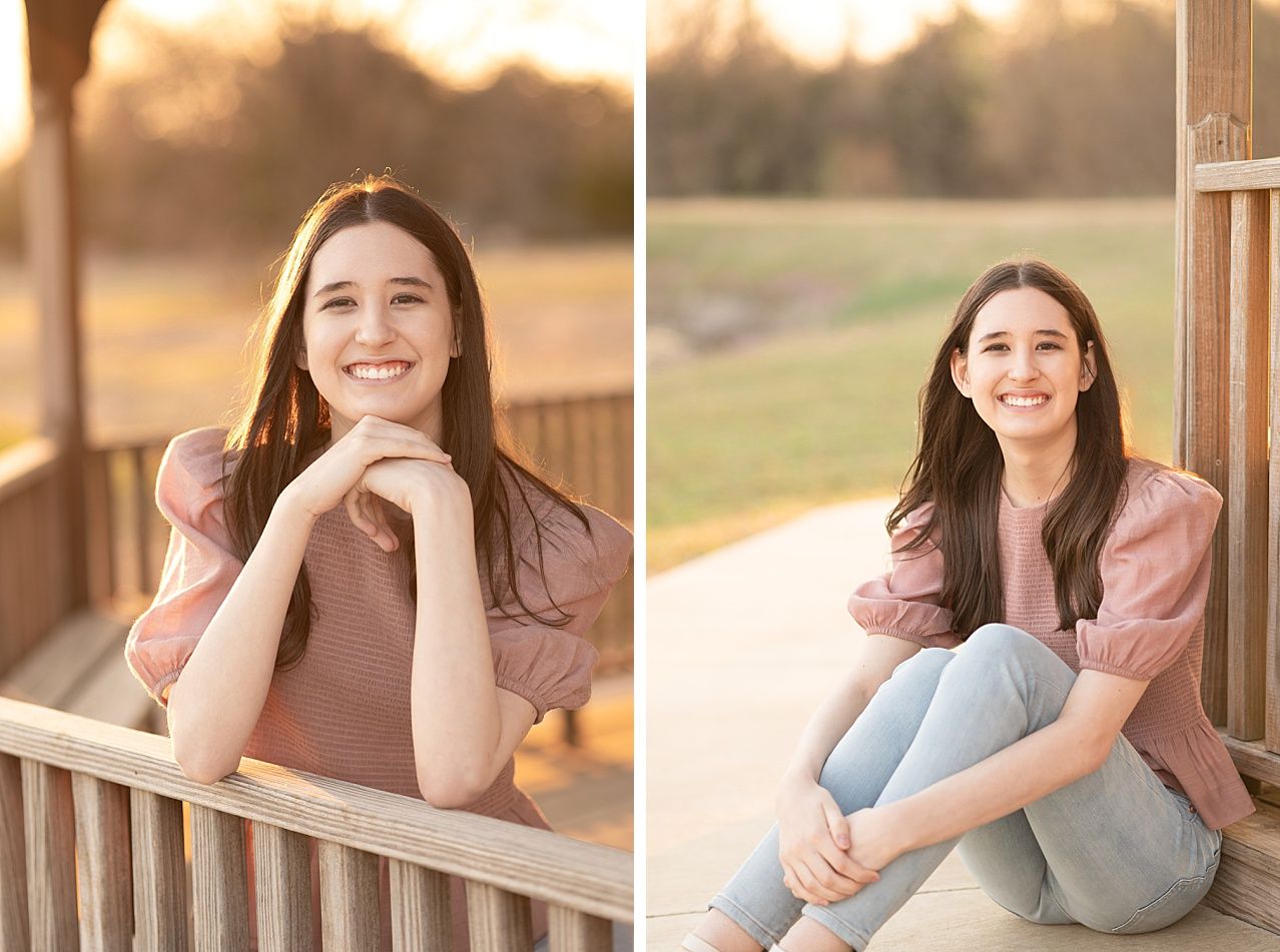 Senior Girl portraits for in Light Grassy Field with Spring Blossoms by Bartlesville Photographer Kristi Bray