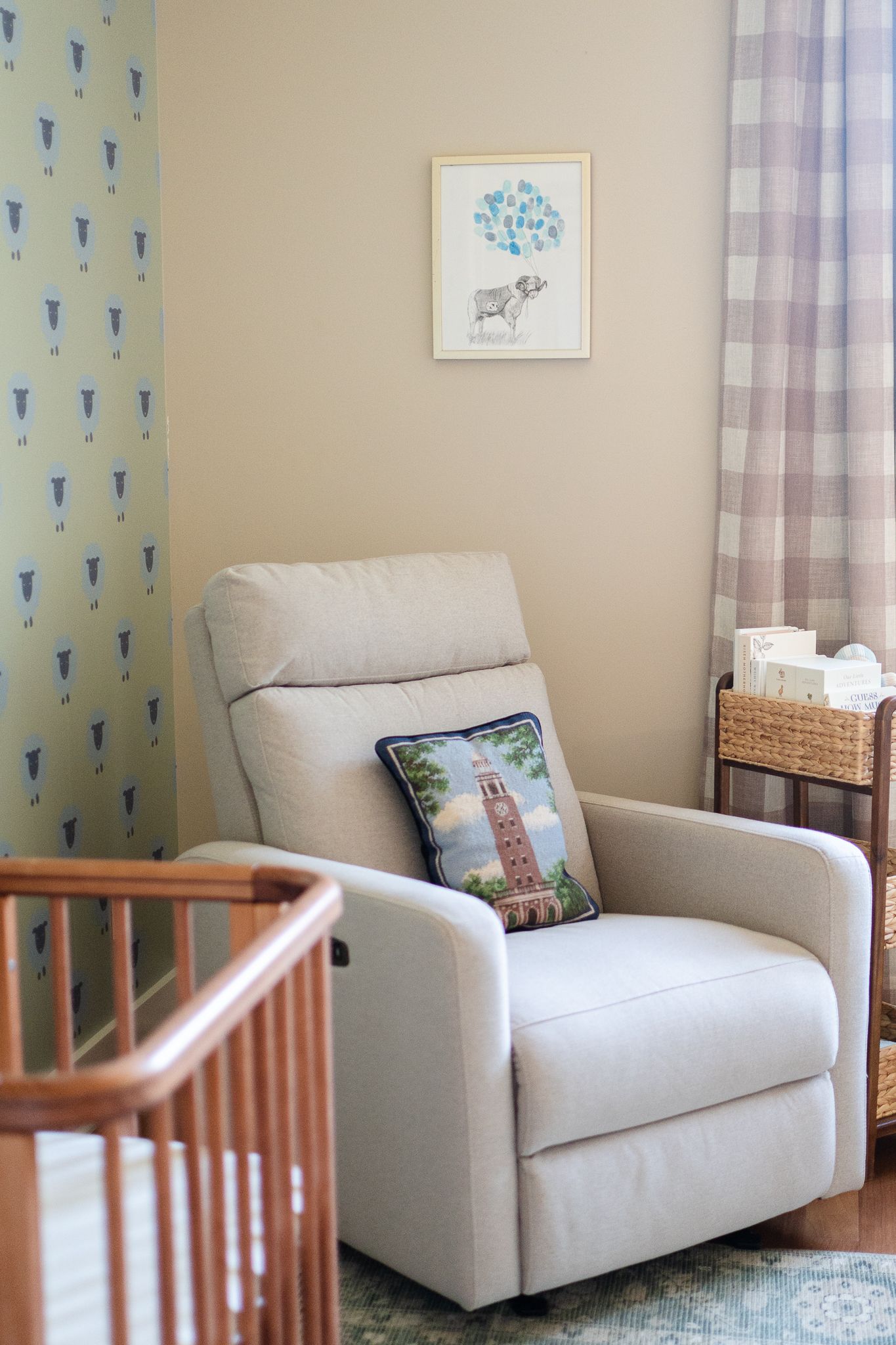 Beautifully designed nursery is captured at this family's Winston-Salem home.