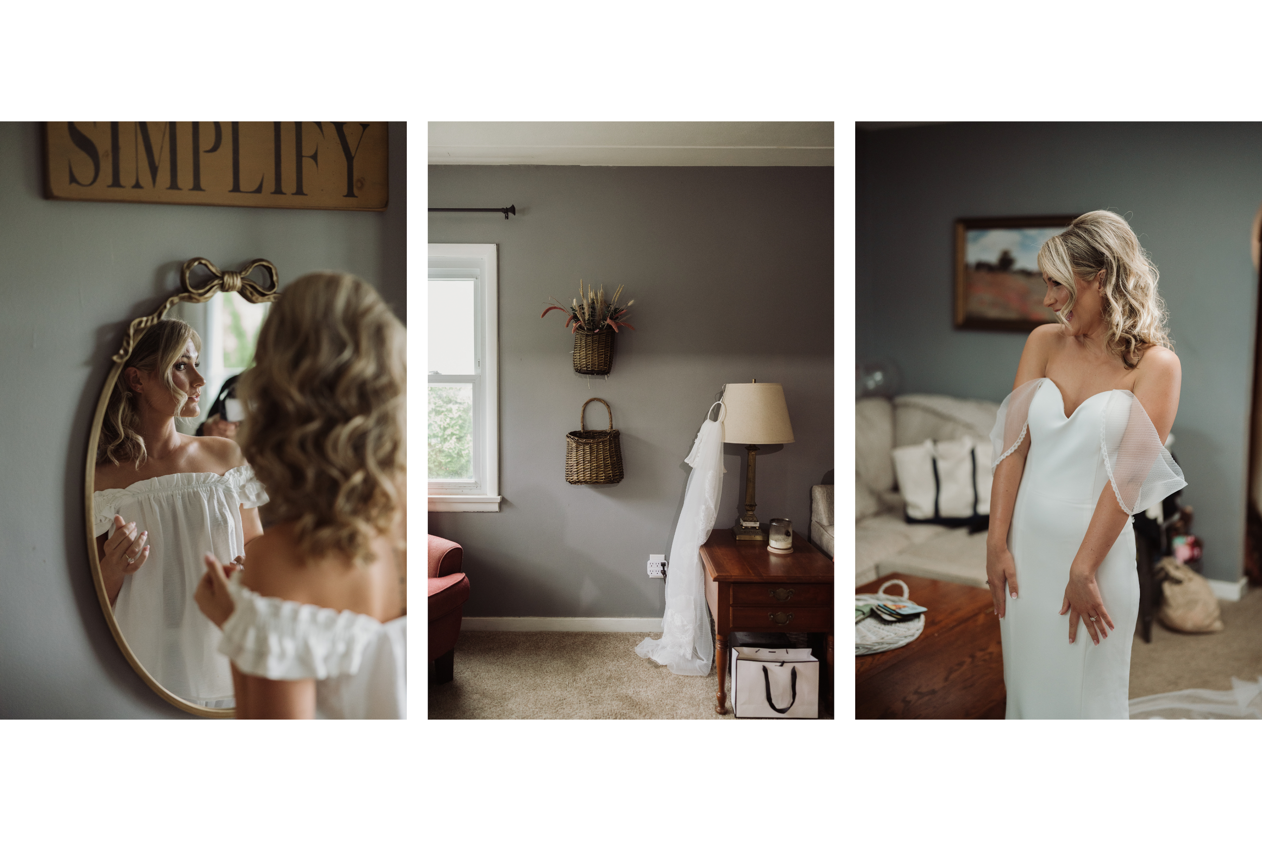 Bridal details including dress, shoes, and jewelry before the wedding ceremony