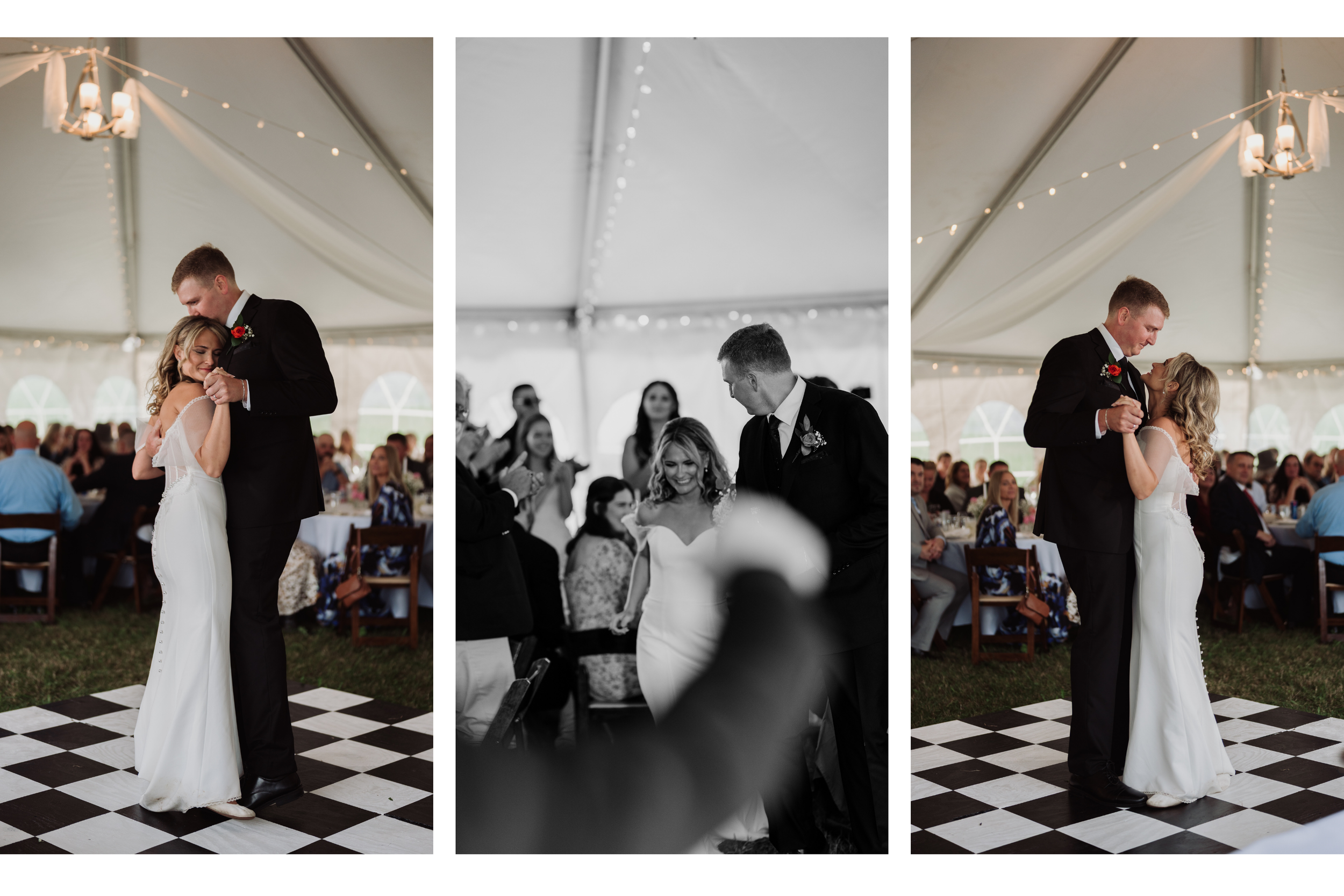 Close Up of Bride and groom sharing their first dance during the wedding reception