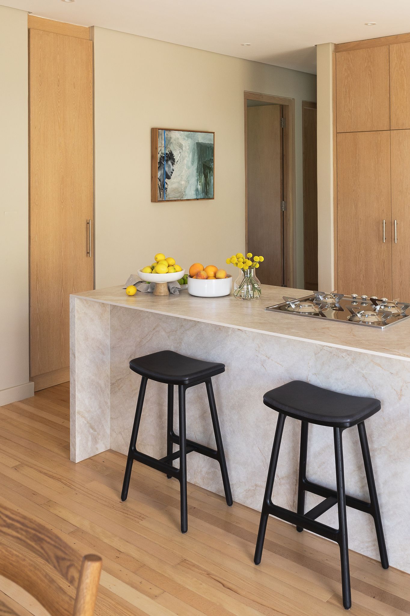 Minimalist kitchen interior designed for a modern Airbnb stay