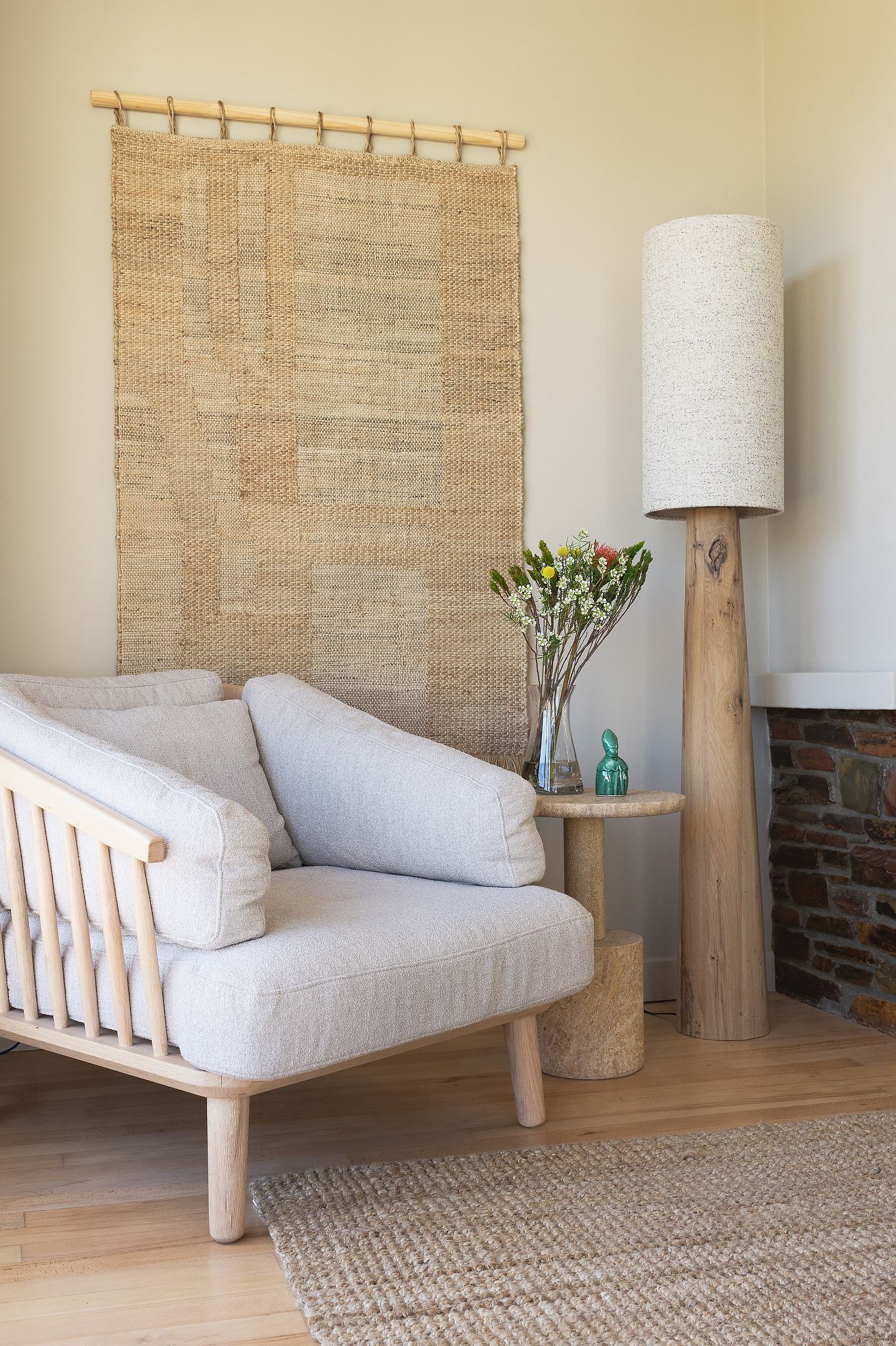Contemporary Airbnb living space styled with natural materials and light