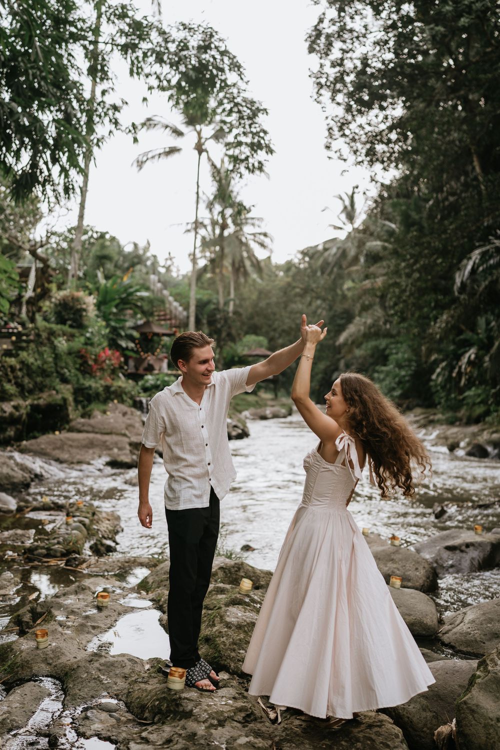 Engagement couple photoshoot at Samaya Ubud Bali surrounded by lush jungle
