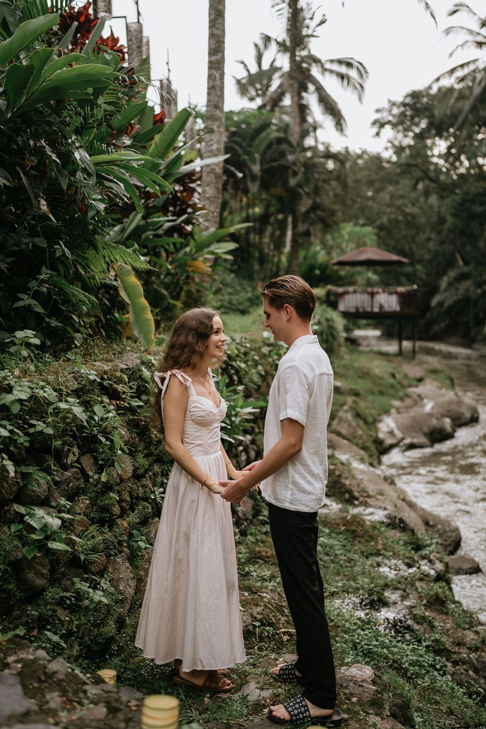 Engagement couple photoshoot at Samaya Ubud Bali surrounded by lush jungle