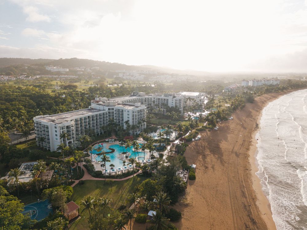 Aerial view of Wyndham Grand Rio Mar resort and beach in Rio Grande Puerto Rico